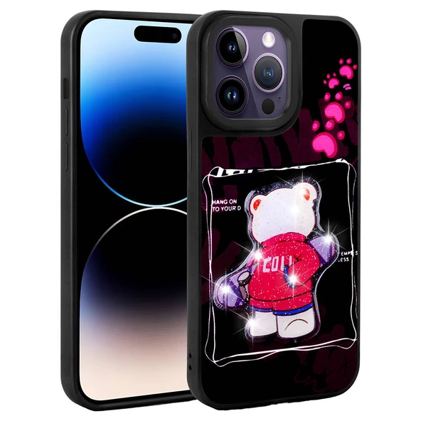 Apple iPhone 14 Pro Max - Kılıf Parlayan Kabartmalı İkonik Figürlü Amas Silikon Kapak ürün görseli