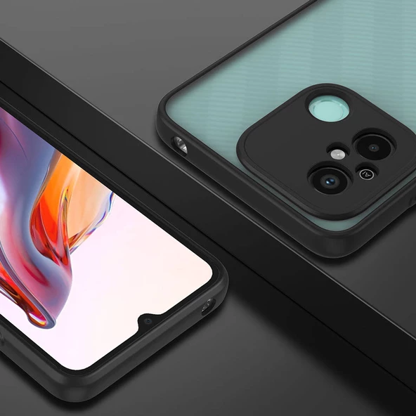 Xiaomi Redmi 12C - Kılıf Arkası Buzlu Renkli Düğmeli Hux Kapak - Resim 3