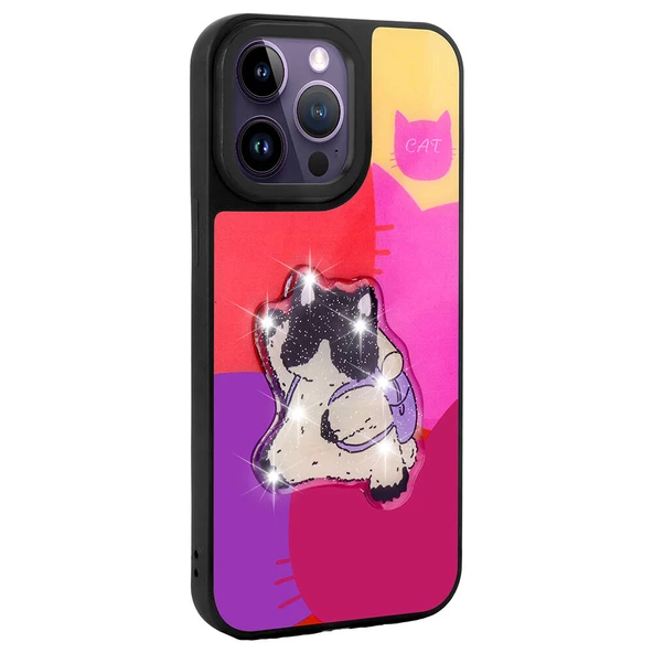 Apple iPhone 14 Pro Max - Kılıf Parlayan Kabartmalı İkonik Figürlü Amas Silikon Kapak - Resim 5