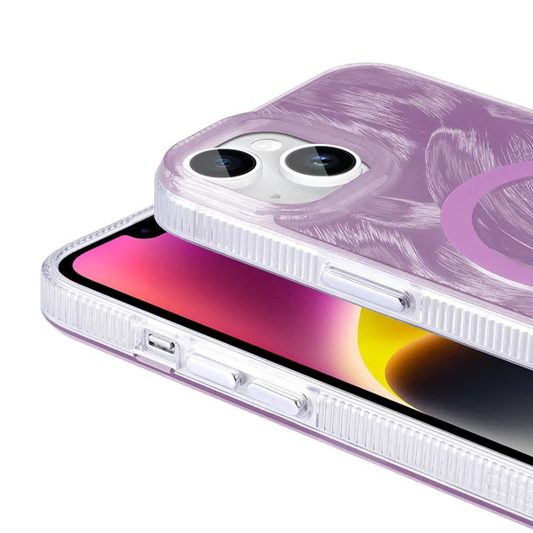 Apple iPhone 13 - Kılıf Magsafe Şarj Özellikli Fırça Boya Desenli Palet Kapak - Resim 2