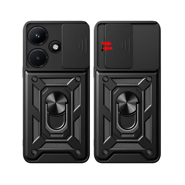 İnfinix Hot 30i - Kılıf Magnetik Standlı Kamera Korumalı Sürgülü Vega Kapak - Resim 8