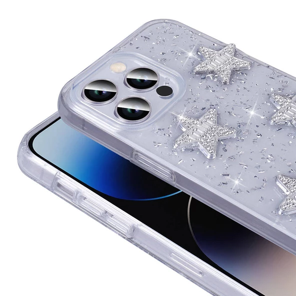 Apple iPhone 14 Pro Max - Kılıf Airbagli Simli Arka Yüzey Işıltı Silikon Kapak - Resim 4