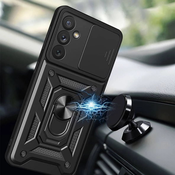 Samsung Galaxy A34 - Kılıf Magnetik Standlı Kamera Korumalı Sürgülü Vega Kapak - Resim 3