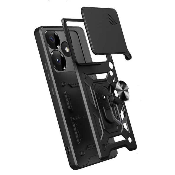 Xiaomi Poco F6 - Kılıf Magnetik Standlı Kamera Korumalı Sürgülü Vega Kapak - Resim 2