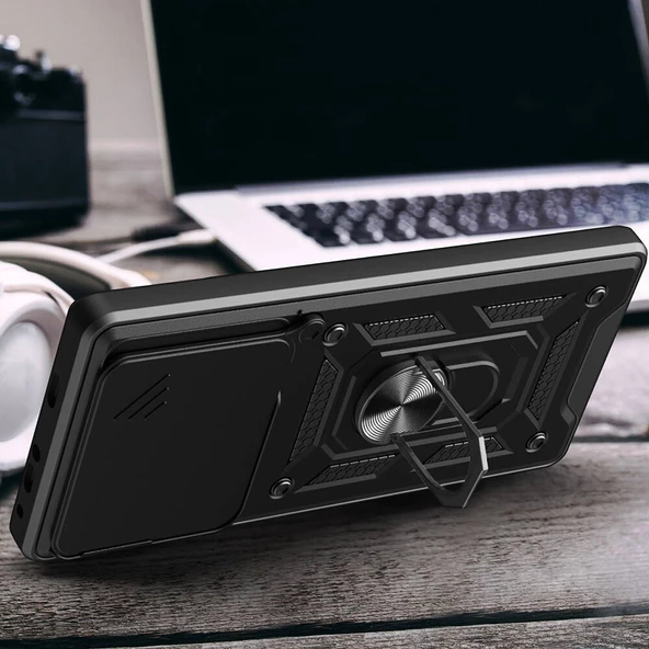 Huawei Pura 70 5G - Kılıf Magnetik Standlı Kamera Korumalı Sürgülü Vega Kapak - Resim 6