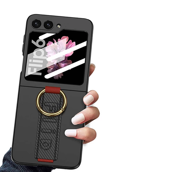 Samsung Galaxy Z Flip 6 - Kılıf Kamera Korumalı Yüzüklü Karbon Tasarımlı Flip Ring Kıpta Kapak - Resim 3
