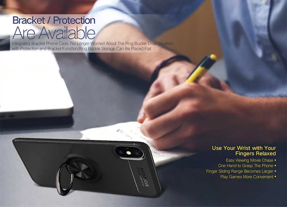 Apple iPhone X - Kılıf Yüzüklü Karbon Ravel Silikon Kapak - Resim 2