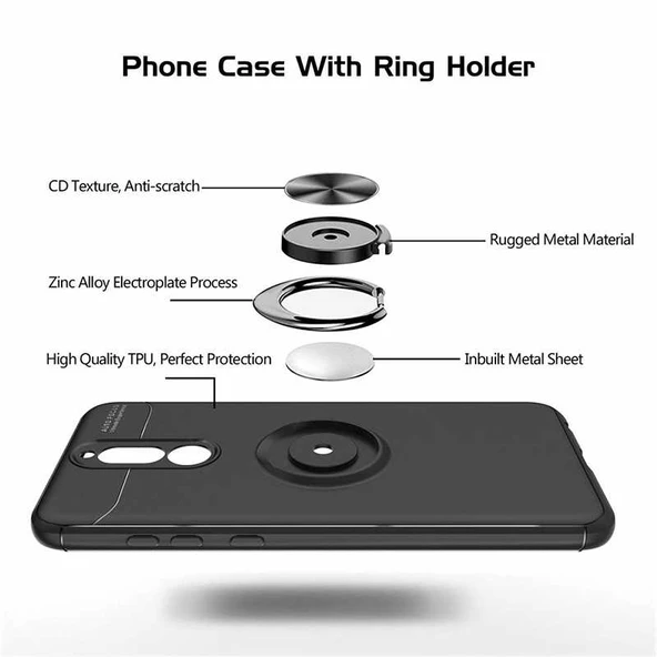 Huawei Mate 10 Lite - Kılıf Yüzüklü Karbon Ravel Silikon Kapak - 4