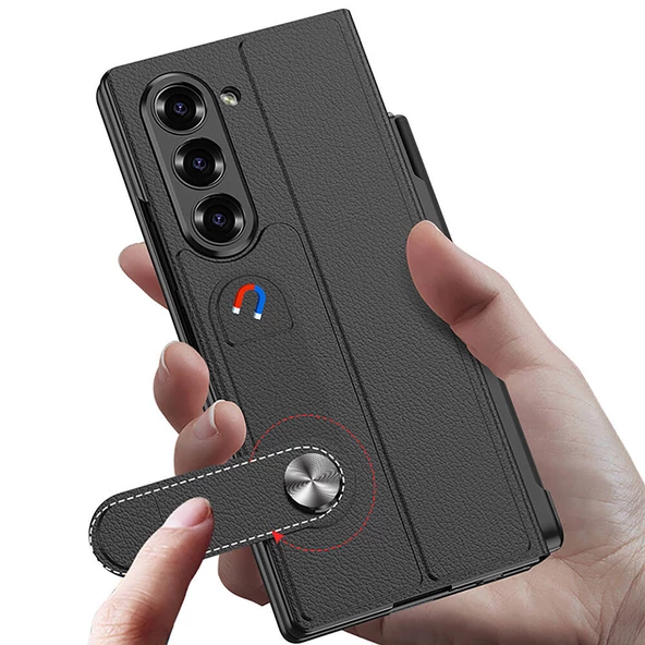 Samsung Galaxy Z Fold 6 - Kılıf Kamera Korumalı Kartlıklı Kalem Bölmeli Kıpta Marble Drago Kılıf - Resim 8