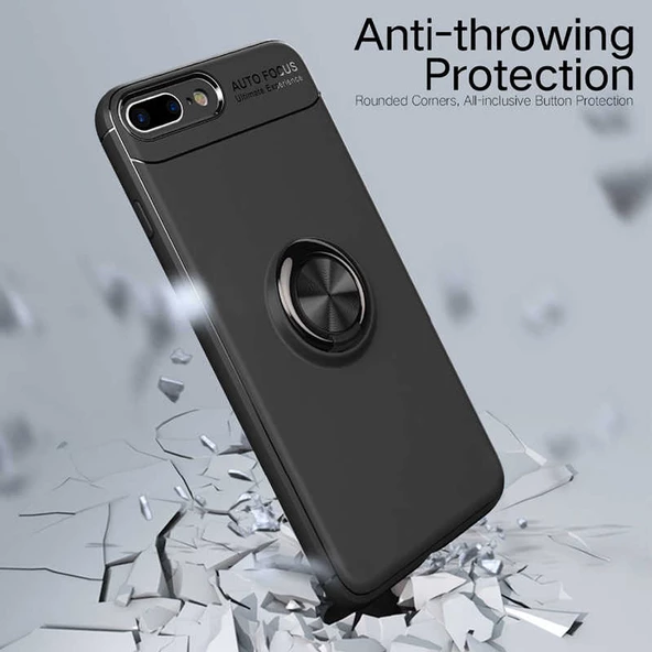 Apple iPhone 7 Plus - Kılıf Yüzüklü Karbon Ravel Silikon Kapak - Resim 5