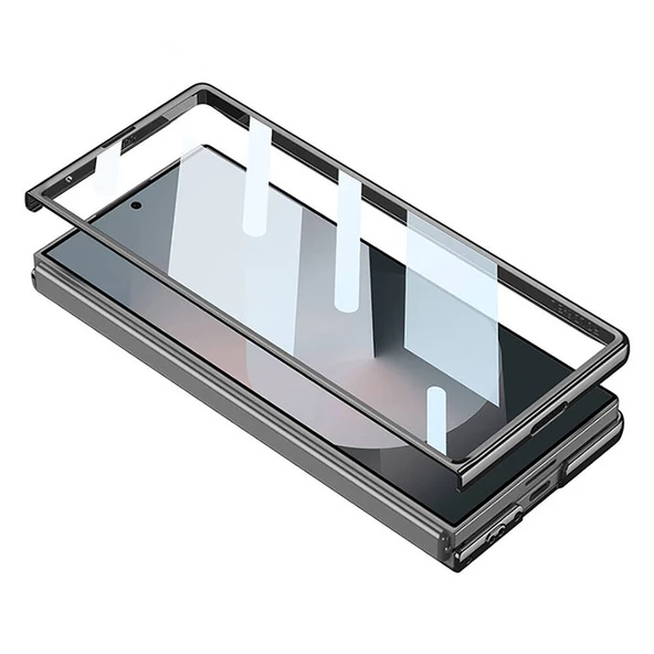 Samsung Galaxy Z Fold 6 - Kılıf Ultra İnce Kamera Korumalı PC + Deri Arka Yüzey X-Pro Kapak - Resim 3