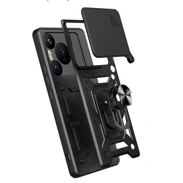 Huawei Pura 70 Pro 5G - Kılıf Magnetik Standlı Kamera Korumalı Sürgülü Vega Kapak - Resim 7