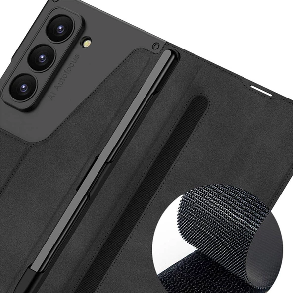 Samsung Galaxy Z Fold 6 - Kılıf Kamera Korumalı Kadife Tasarımlı Kıpta Kalemli Fest Kapak - 5