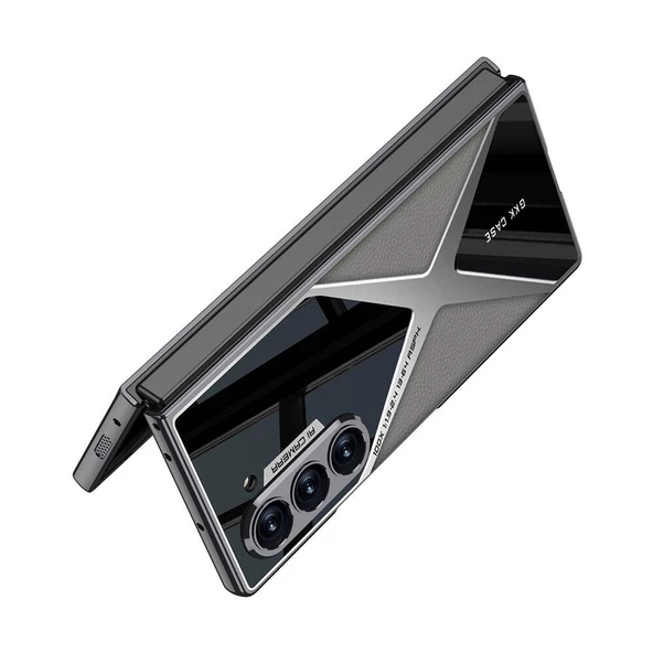 Samsung Galaxy Z Fold 6 - Kılıf Ultra İnce Kamera Korumalı PC + Deri Arka Yüzey X-Pro Kapak - Resim 2