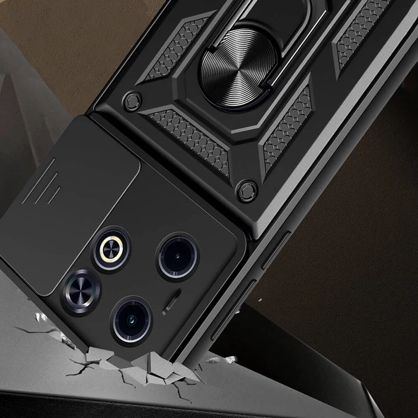 İnfinix Smart 8 - Kılıf Magnetik Standlı Kamera Korumalı Sürgülü Vega Kapak - Resim 2