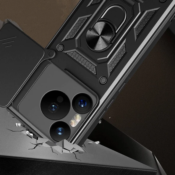 Huawei Pura 70 5G - Kılıf Magnetik Standlı Kamera Korumalı Sürgülü Vega Kapak - Resim 4