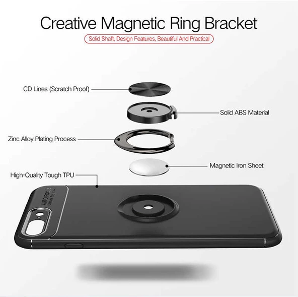 Apple iPhone 8 Plus - Kılıf Yüzüklü Karbon Ravel Silikon Kapak - Resim 8