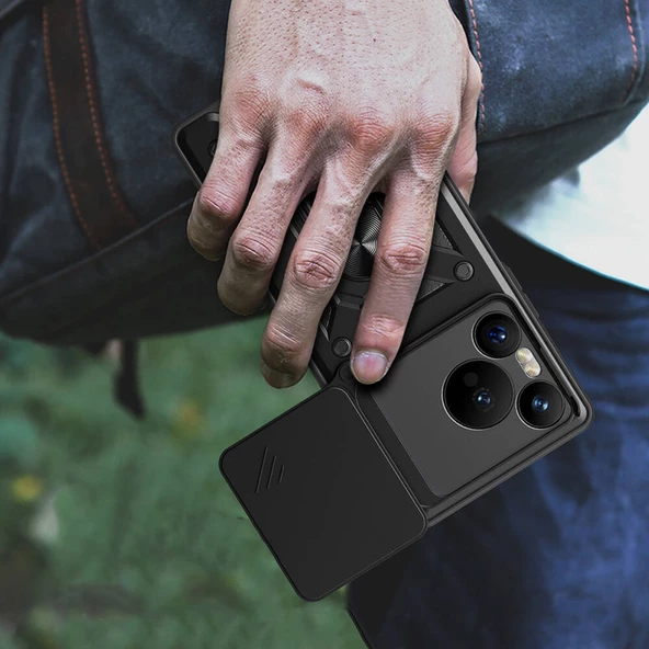 Huawei Pura 70 5G - Kılıf Magnetik Standlı Kamera Korumalı Sürgülü Vega Kapak - Resim 7