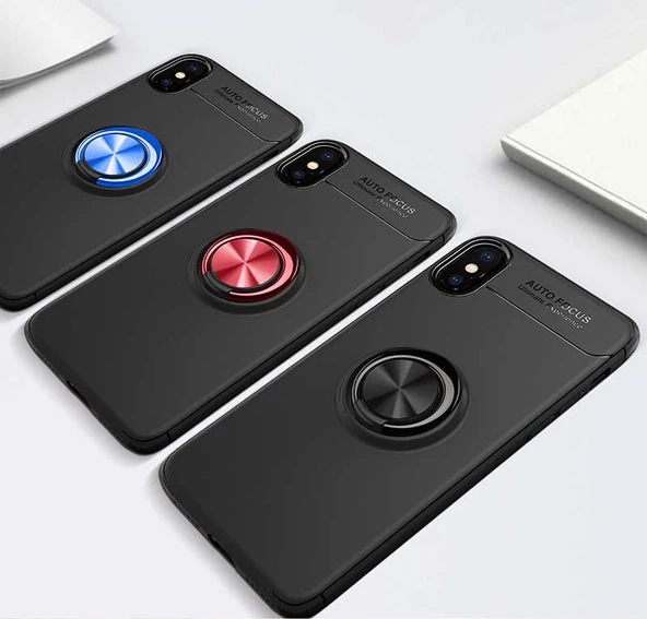 Apple iPhone X - Kılıf Yüzüklü Karbon Ravel Silikon Kapak - Resim 4