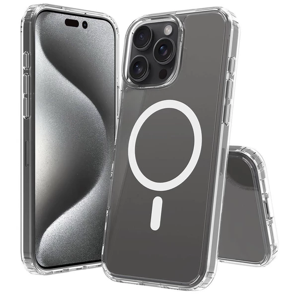 Apple iPhone 16 Pro - Kılıf Magsafe Şarj Destekli Şeffaf Sert PC Embos Kapak - Resim 3
