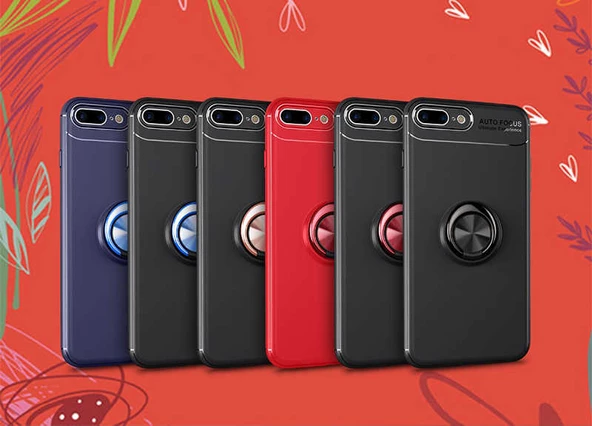 Apple iPhone 7 Plus - Kılıf Yüzüklü Karbon Ravel Silikon Kapak - Resim 3