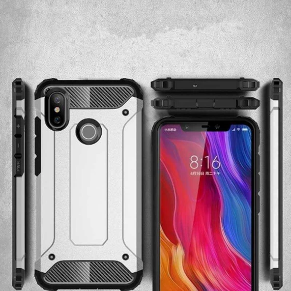 Xiaomi Mi 8 - Kılıf Çift Katman Zırh Tank Crash Military Kapak - Resim 5