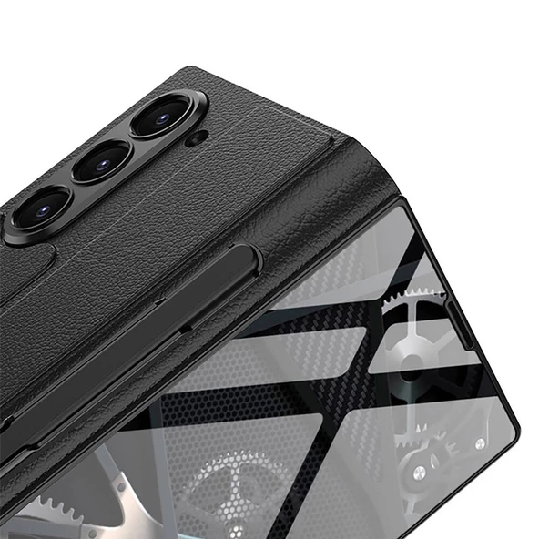 Samsung Galaxy Z Fold 6 - Kılıf Kamera Korumalı Kartlıklı Kalem Bölmeli Kıpta Marble Drago Kılıf - Resim 3