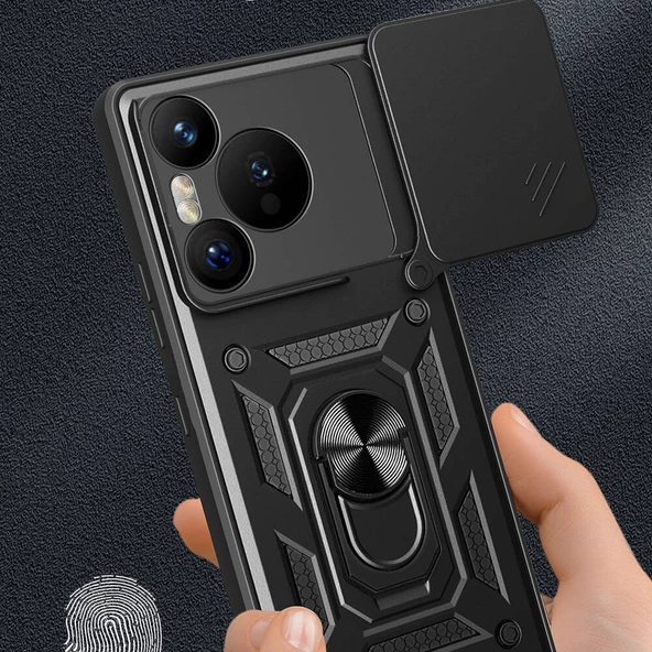 Huawei Pura 70 5G - Kılıf Magnetik Standlı Kamera Korumalı Sürgülü Vega Kapak - Resim 2