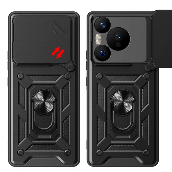 Huawei Pura 70 5G - Kılıf Magnetik Standlı Kamera Korumalı Sürgülü Vega Kapak - Resim 8