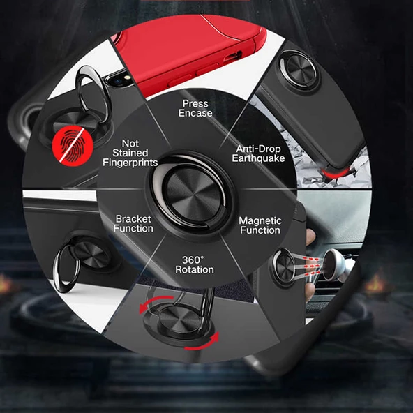 Apple iPhone X - Kılıf Yüzüklü Karbon Ravel Silikon Kapak - Resim 8