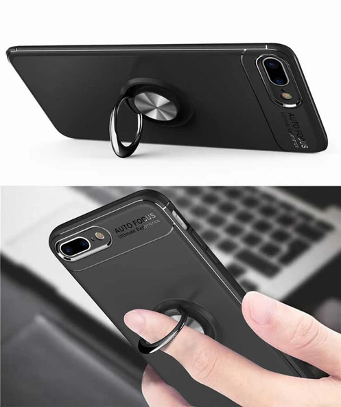 Apple iPhone 7 Plus - Kılıf Yüzüklü Karbon Ravel Silikon Kapak - Resim 6