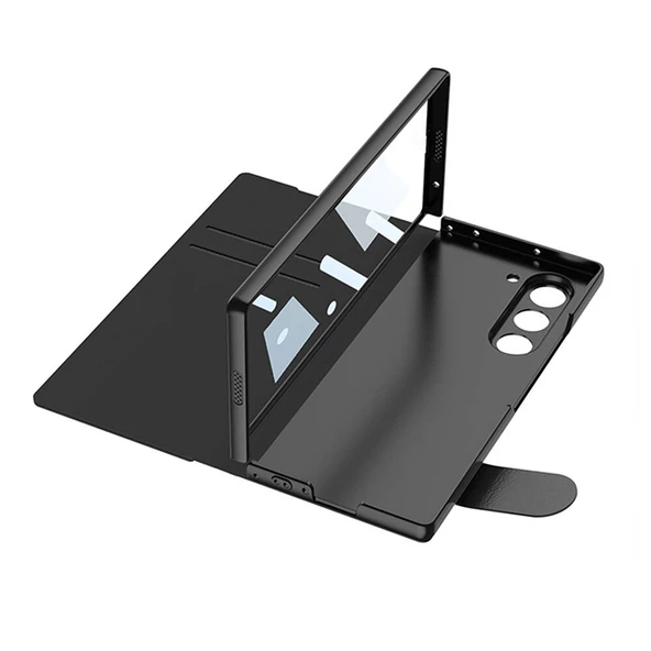 Samsung Galaxy Z Fold 6 - Kılıf Kamera Korumalı Kartlıklı Kalem Bölmeli Kıpta Çizgili Droga Kılıf - Resim 3