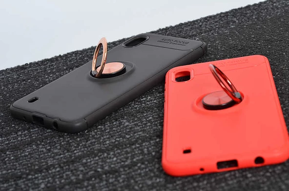 Samsung Galaxy A10 - Kılıf Yüzüklü Karbon Ravel Silikon Kapak - Resim 4