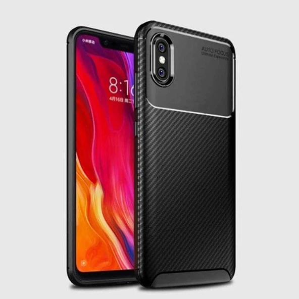 Xiaomi Mi 8 Pro - Kılıf Auto Focus Karbon Negro Silikon Kapak ürün görseli