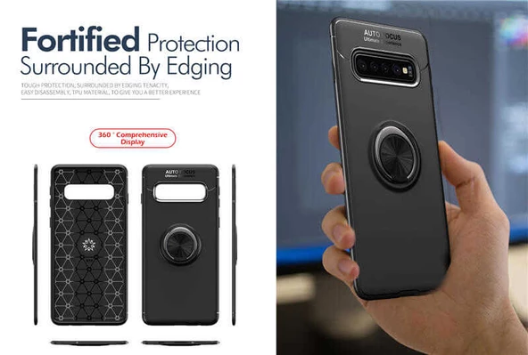 Samsung Galaxy S10 Plus - Kılıf Yüzüklü Karbon Ravel Silikon Kapak - Resim 8