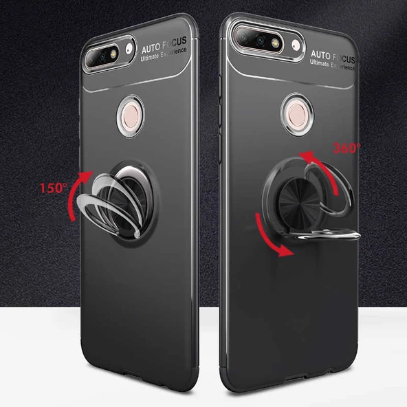 Huawei Y7 2018 - Kılıf Yüzüklü Karbon Ravel Silikon Kapak - Resim 3