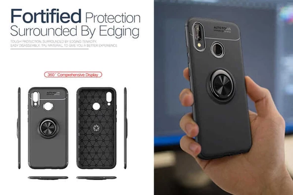 Huawei P Smart 2019 - Kılıf Yüzüklü Karbon Ravel Silikon Kapak - Resim 6