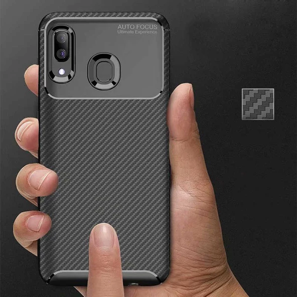 Samsung Galaxy A20 - Kılıf Auto Focus Karbon Negro Silikon Kapak - Resim 5