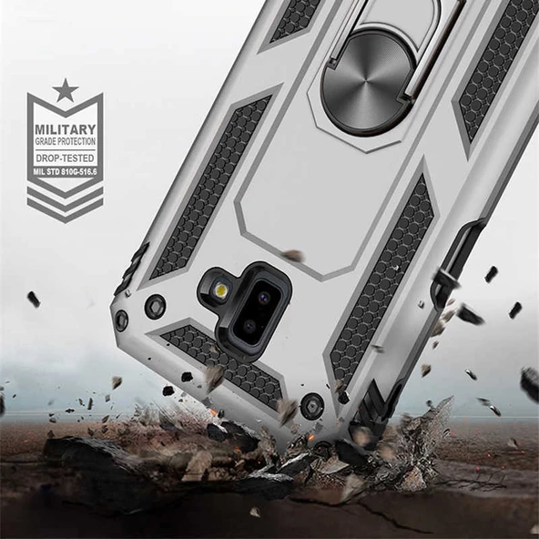 Samsung Galaxy J6 Plus - Kılıf Yüzüklü Zırh Tank Vega Kapak - Resim 3