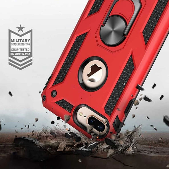 Apple iPhone 8 Plus - Kılıf Yüzüklü Zırh Tank Vega Kapak - Resim 3