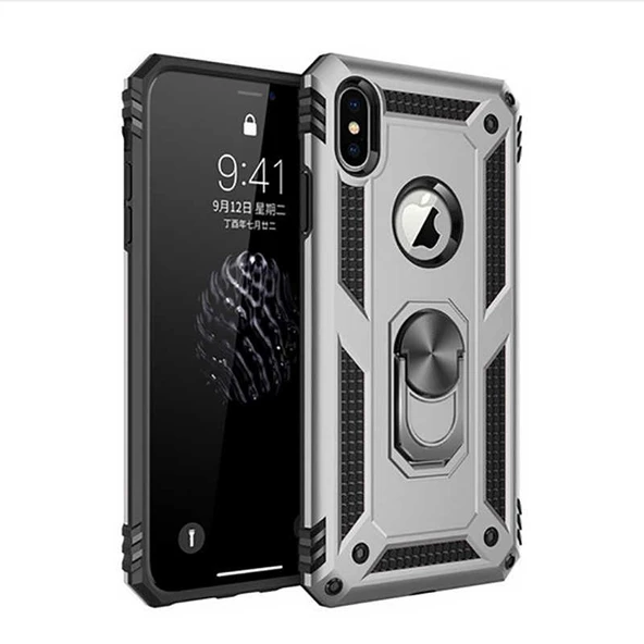 Apple iPhone X - Kılıf Yüzüklü Zırh Tank Vega Kapak ürün görseli