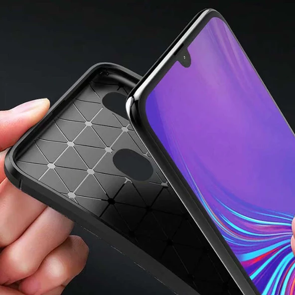 Samsung Galaxy A20 - Kılıf Auto Focus Karbon Negro Silikon Kapak - Resim 3