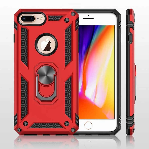 Apple iPhone 8 Plus - Kılıf Yüzüklü Zırh Tank Vega Kapak - Resim 5