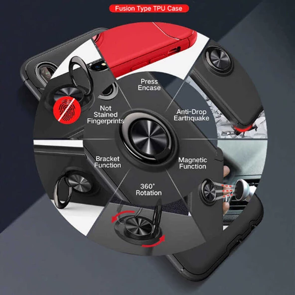 Huawei P Smart 2019 - Kılıf Yüzüklü Karbon Ravel Silikon Kapak - Resim 7