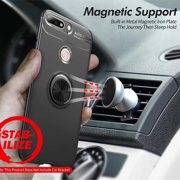 Huawei Y7 2018 - Kılıf Yüzüklü Karbon Ravel Silikon Kapak - Resim 8