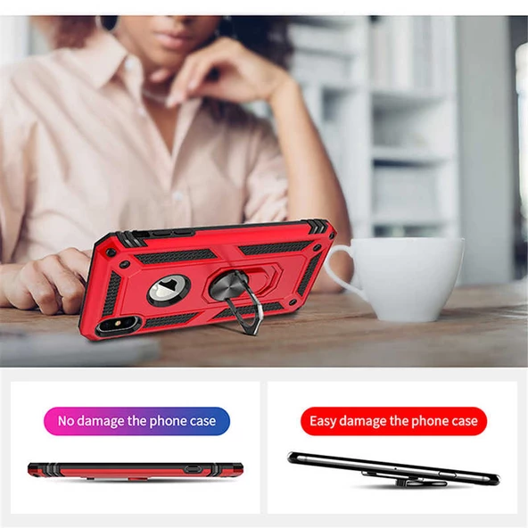 Apple iPhone X - Kılıf Yüzüklü Zırh Tank Vega Kapak - Resim 3