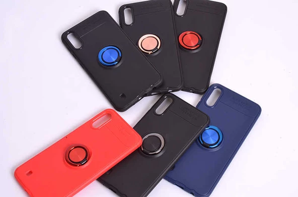 Samsung Galaxy M10 - Kılıf Yüzüklü Karbon Ravel Silikon Kapak - Resim 5