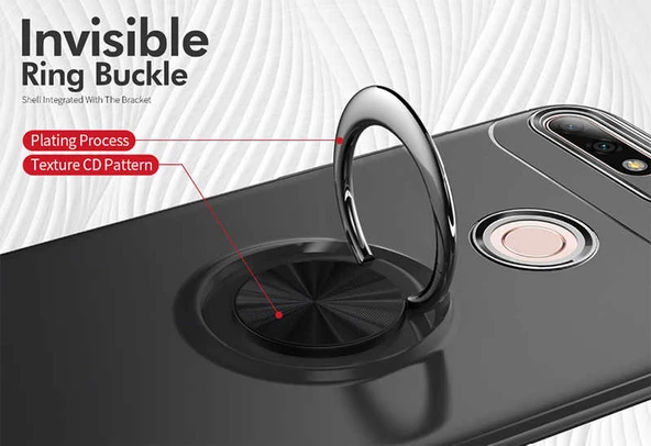 Huawei Y7 2018 - Kılıf Yüzüklü Karbon Ravel Silikon Kapak - Resim 7