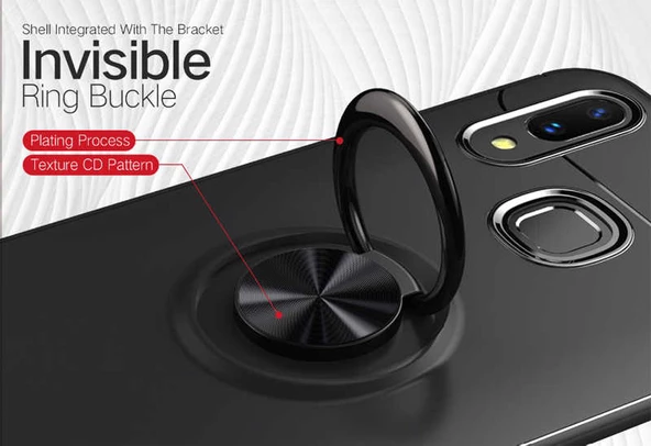 Huawei Y7 Prime 2019 - Kılıf Yüzüklü Karbon Ravel Silikon Kapak - Resim 8