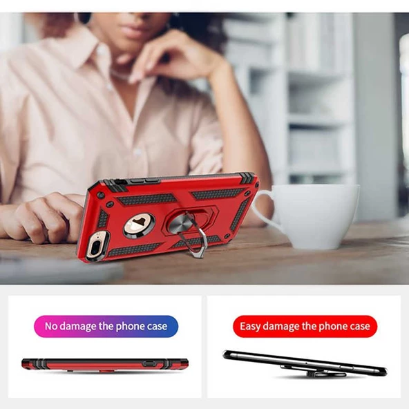 Apple iPhone 8 Plus - Kılıf Yüzüklü Zırh Tank Vega Kapak - Resim 6